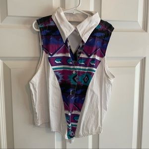 Seattle-thrifted vintage revived cropped and choker neck cut out western blouse